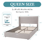 Lift Up Storage Bed with Wingback Headboard/Heavy-Duty Hydraulic Bed/Large Underneath Storage