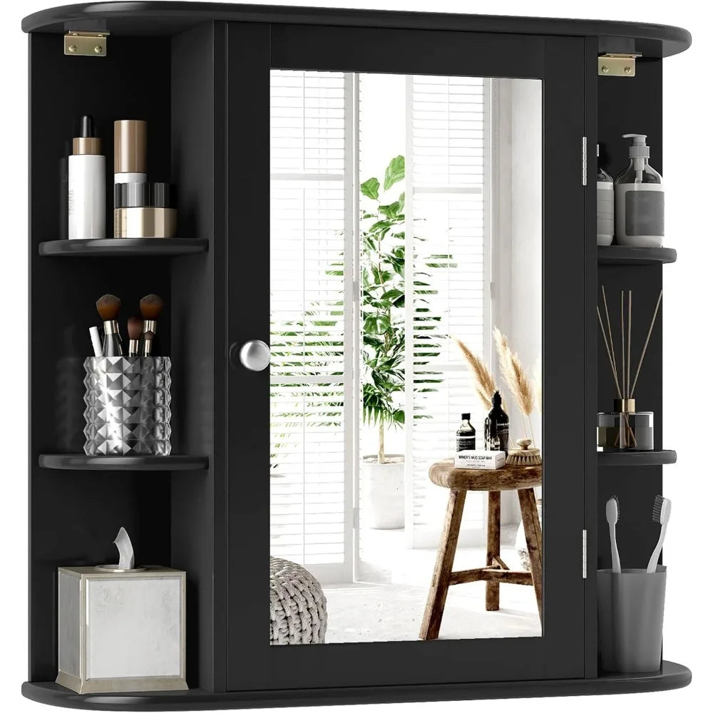 Mirrored Medicine Cabinet with 6 Open & 4 Interior Shelves,