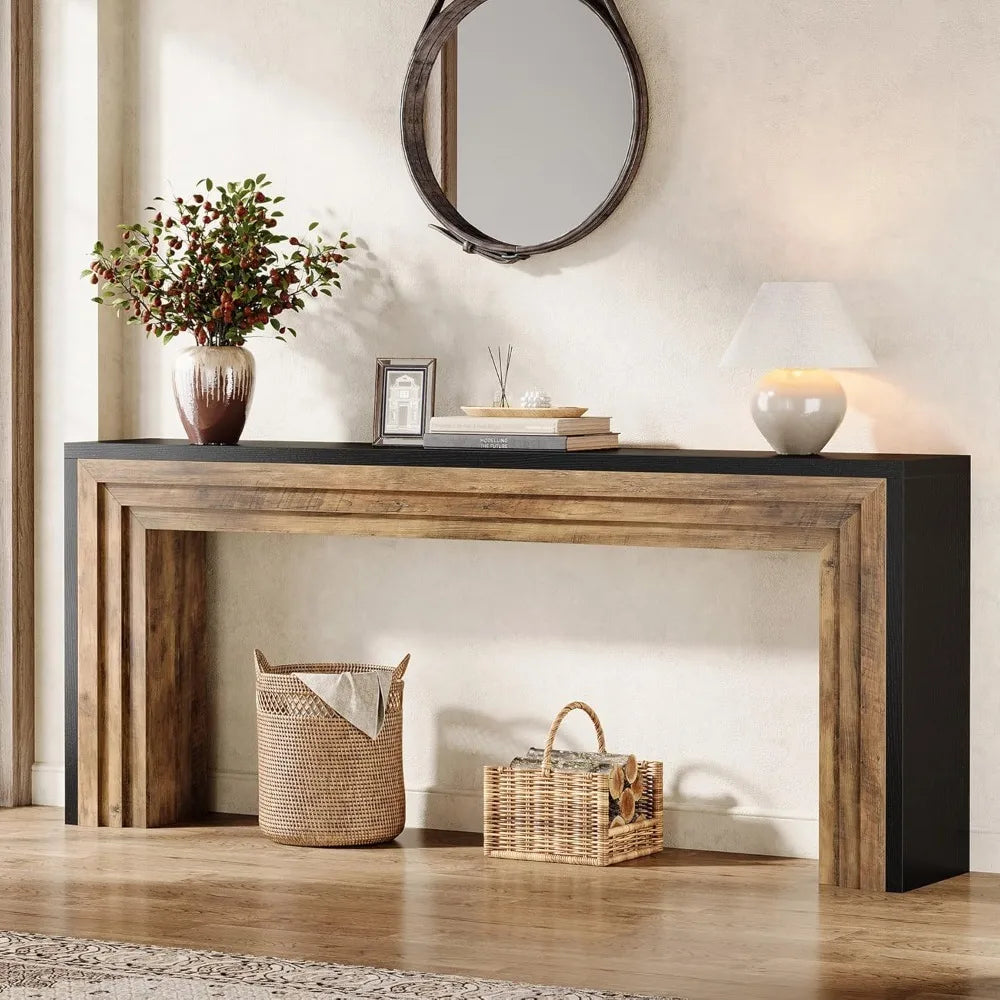 70.9-Inch Long Console Table, Farmhouse Narrow Wooden Sofa Table Behind The Couch for Living Room