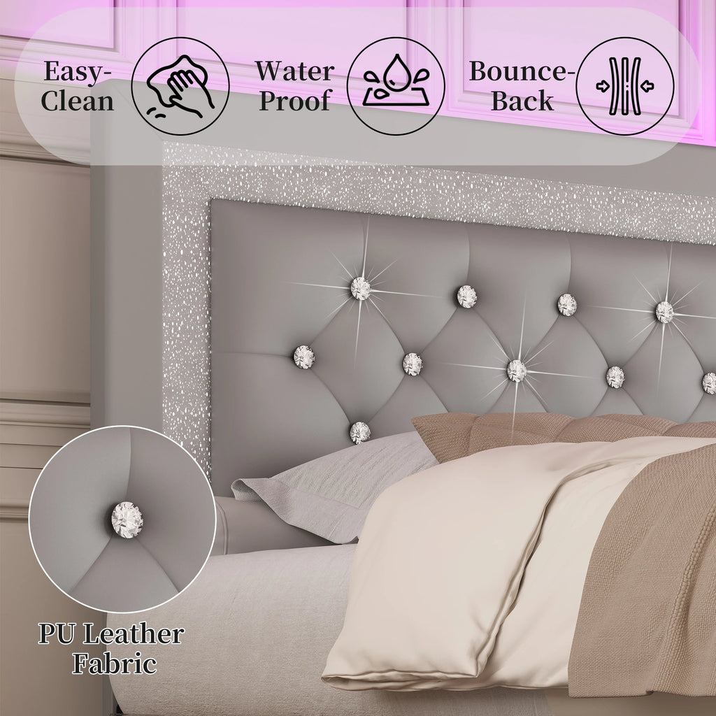 Queen Bed Frame with LED Lights, Adjustable Headboard,