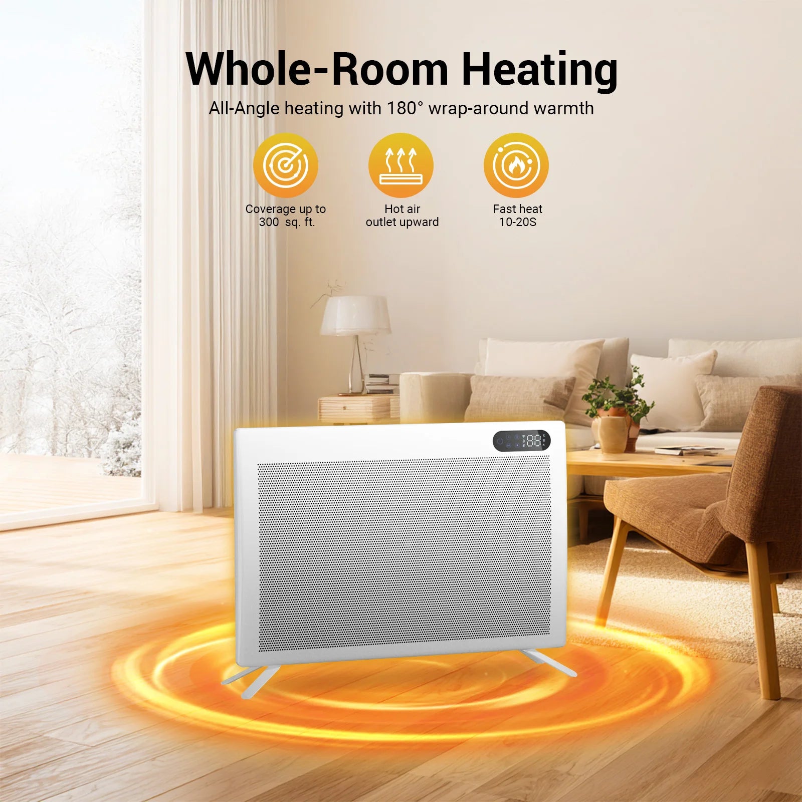 1500W Convection Panel Heater Under Desk Freestanding Wall Mountable Quiet Infrared Space Heater Energy Efficient Smart WiFi App