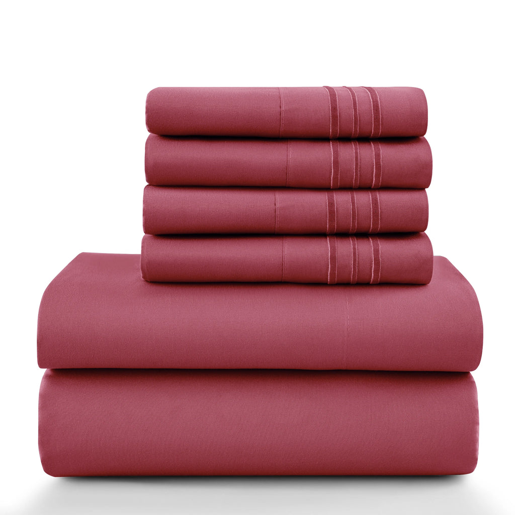 6Pc Solid Bed Sheet Set