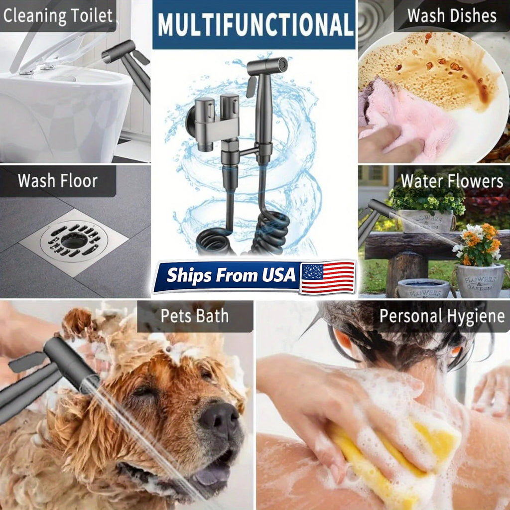 Double Control Toilet Bidet Sprayer Handheld Attachment with Pressure Control for Feminine Hygiene Baby Diaper and Pet Bath