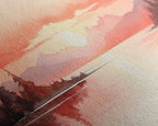 Beautiful Red Lake Sunset 3 Piece Framed Canvas Print Set