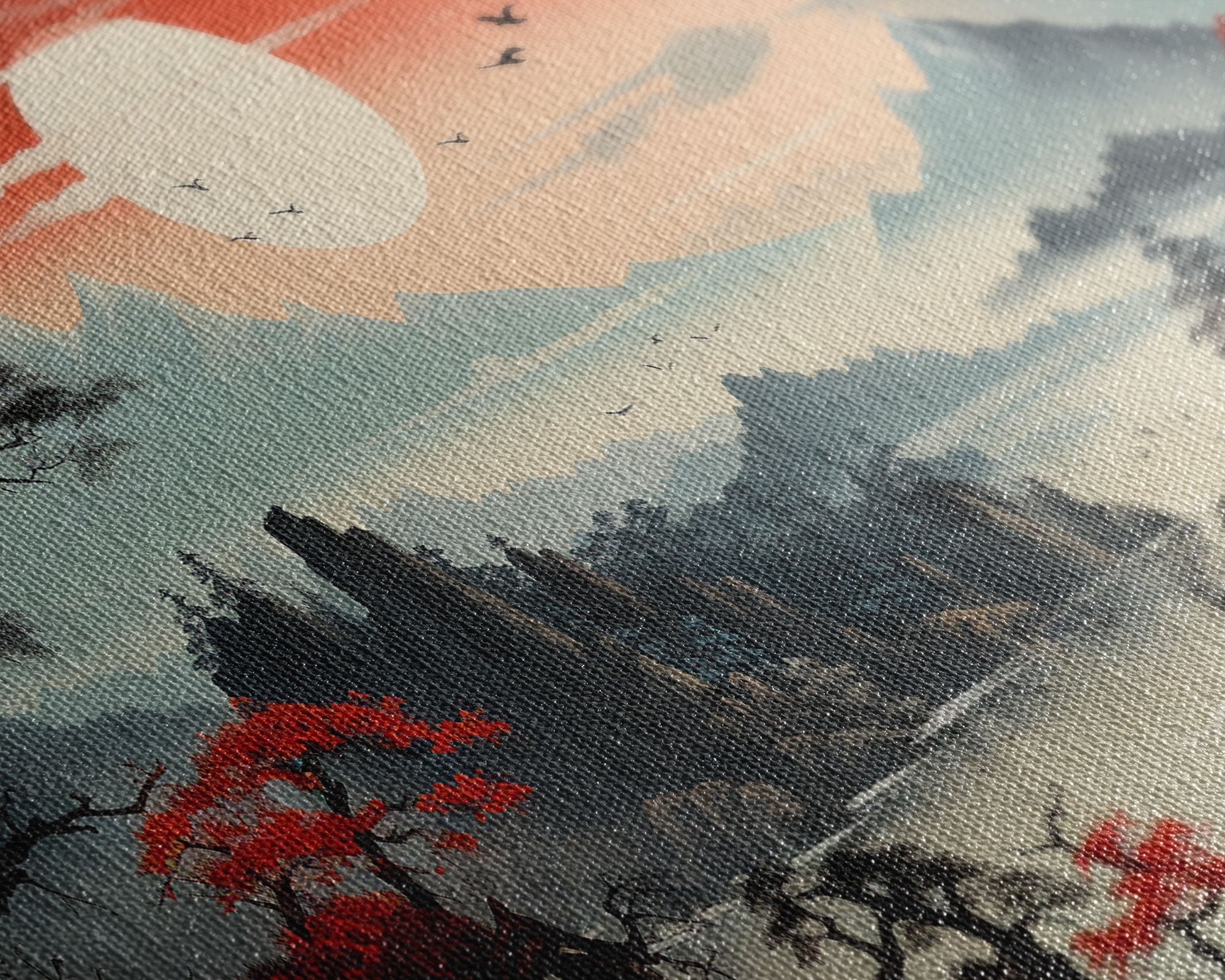 Japanese Wall Art, Mountains Print, Sunset Print