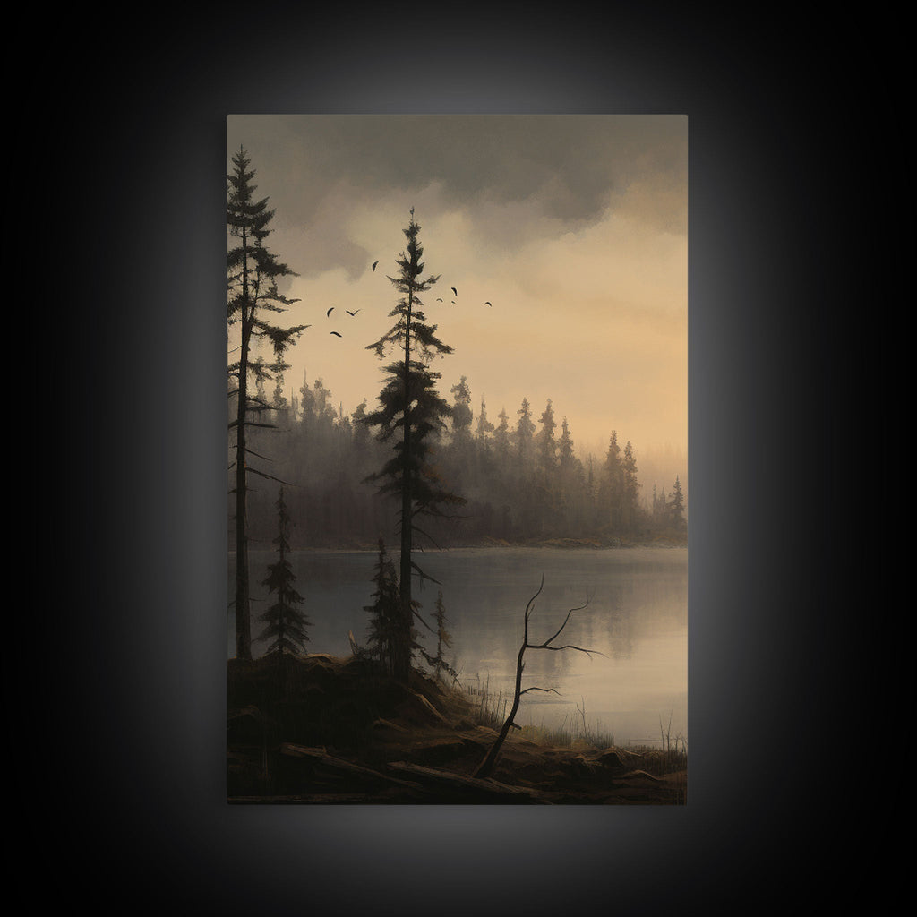 Moody 3 Piece Canvas Wall Art, Solumn PNW Lake At Sunset