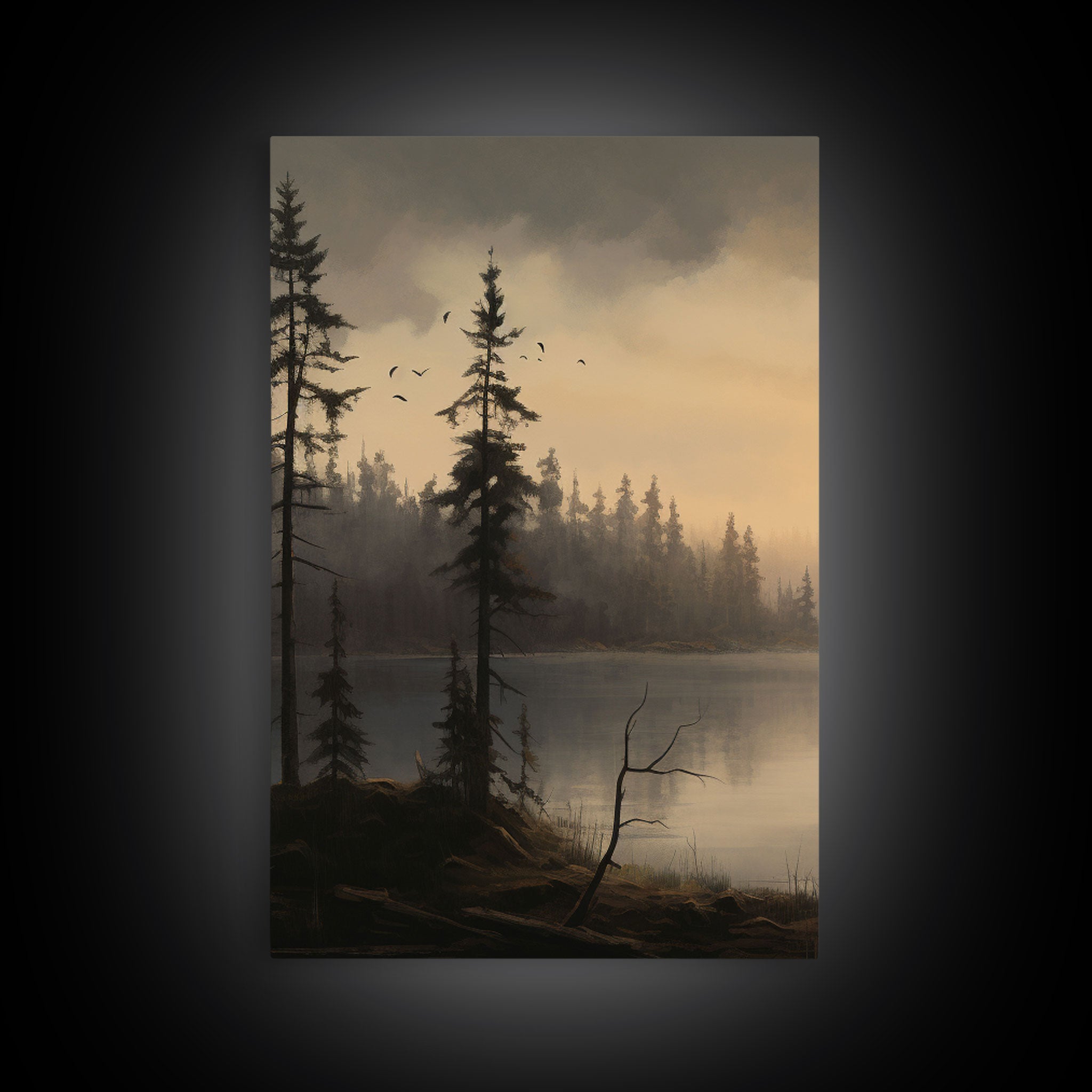 Moody 3 Piece Canvas Wall Art, Solumn PNW Lake At Sunset