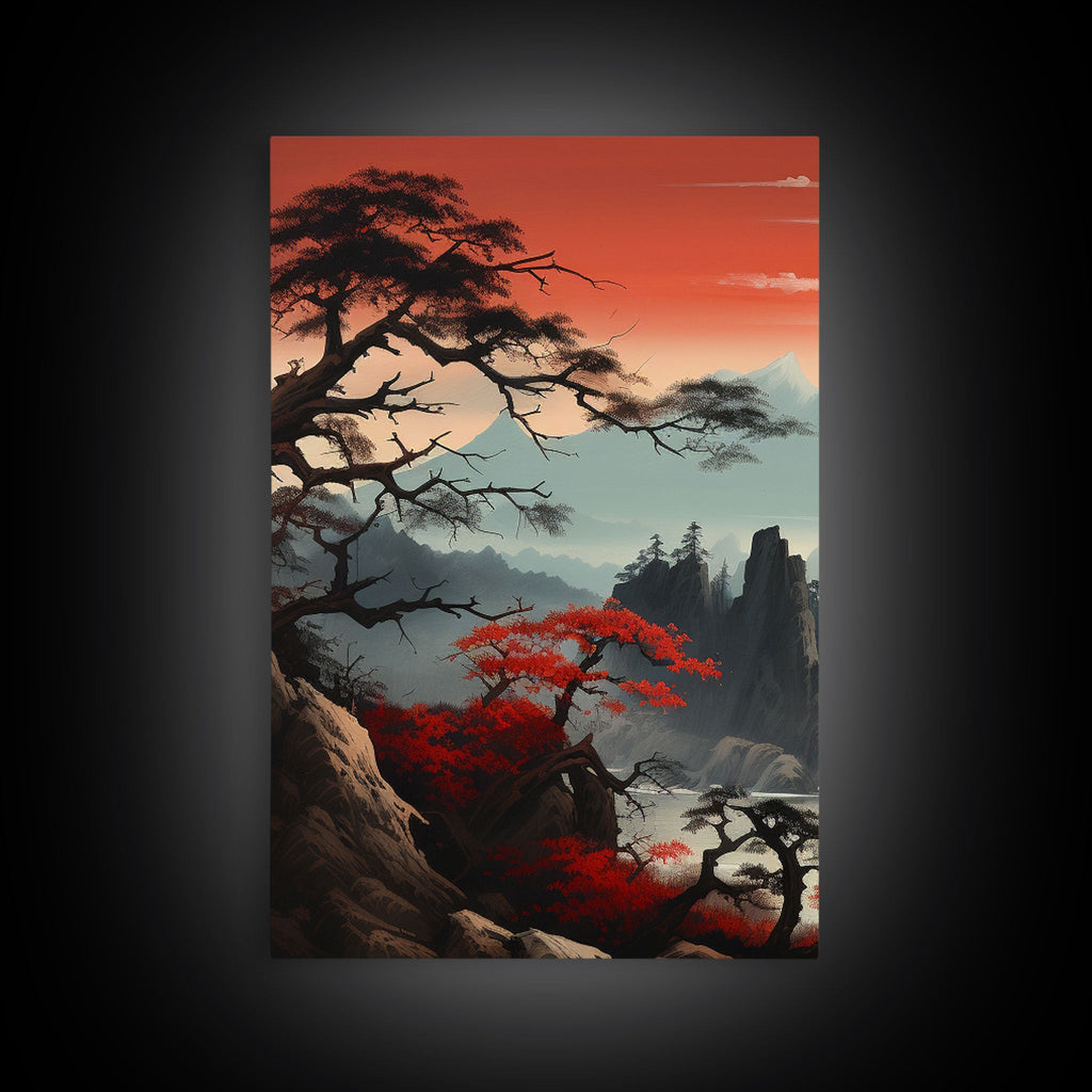 Japanese Wall Art, Mountains Print, Sunset Print