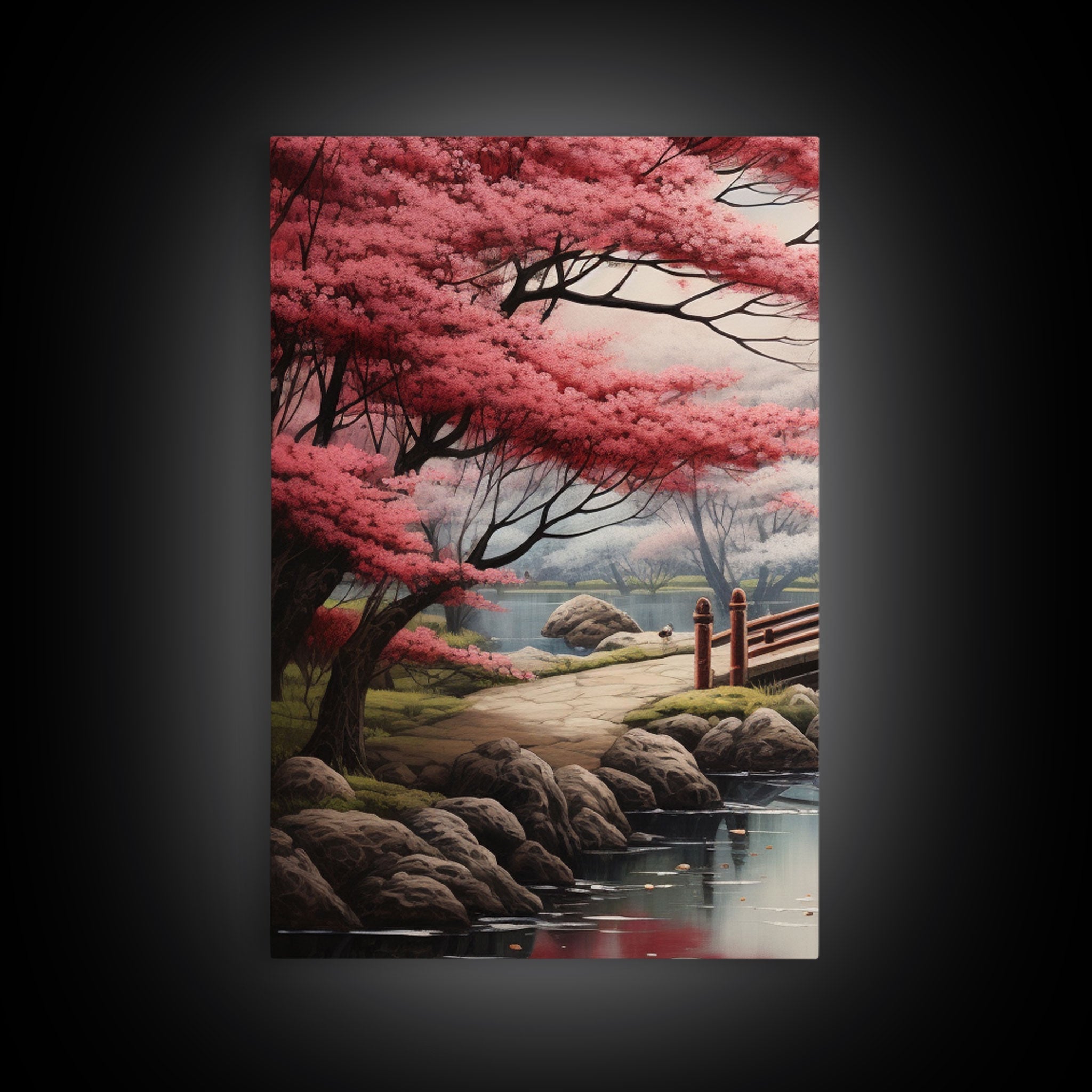 Japanese Print, Landscape Wall Art, Cherry Blossom Wall Art