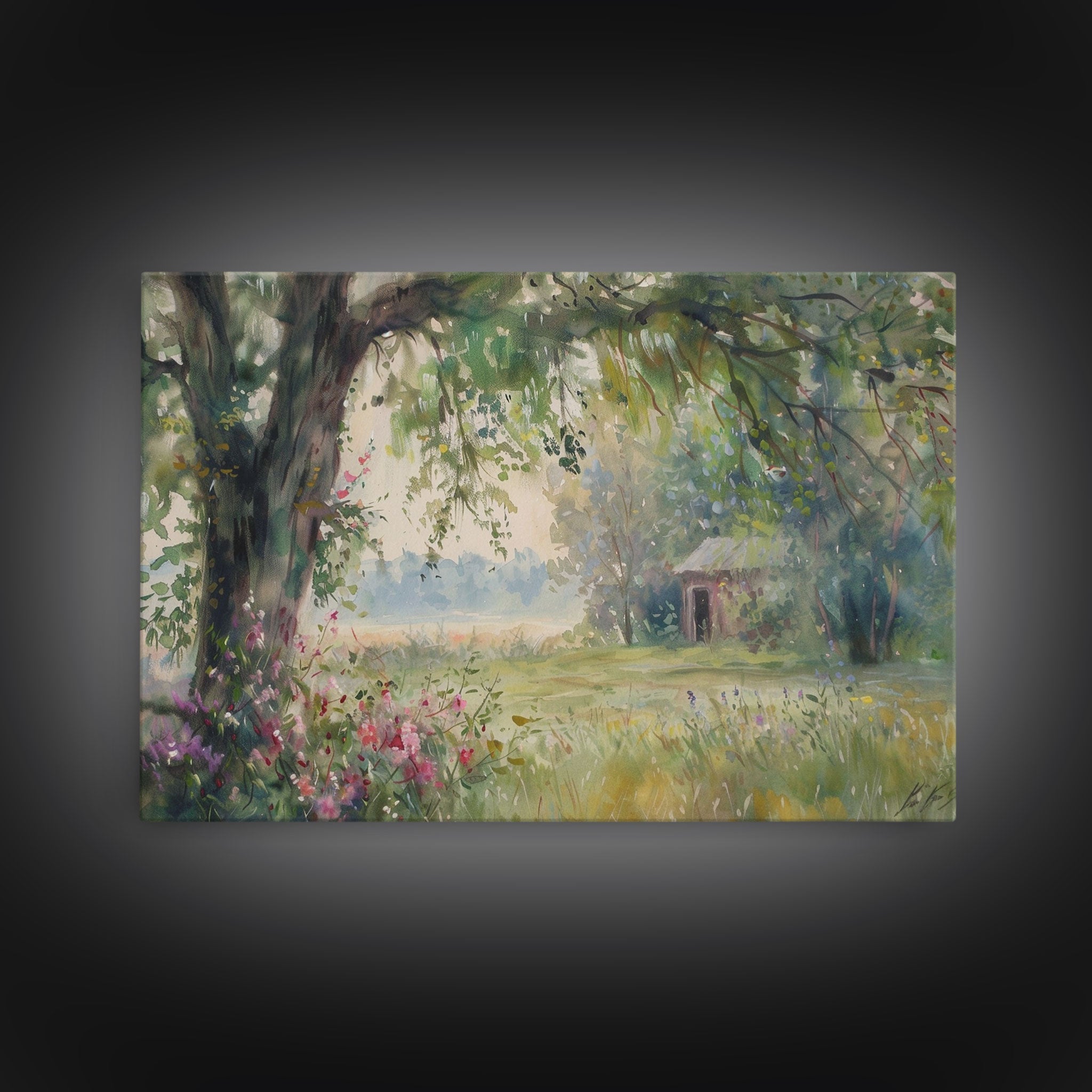 Painting Of An Old Farmhouse In The Spring,