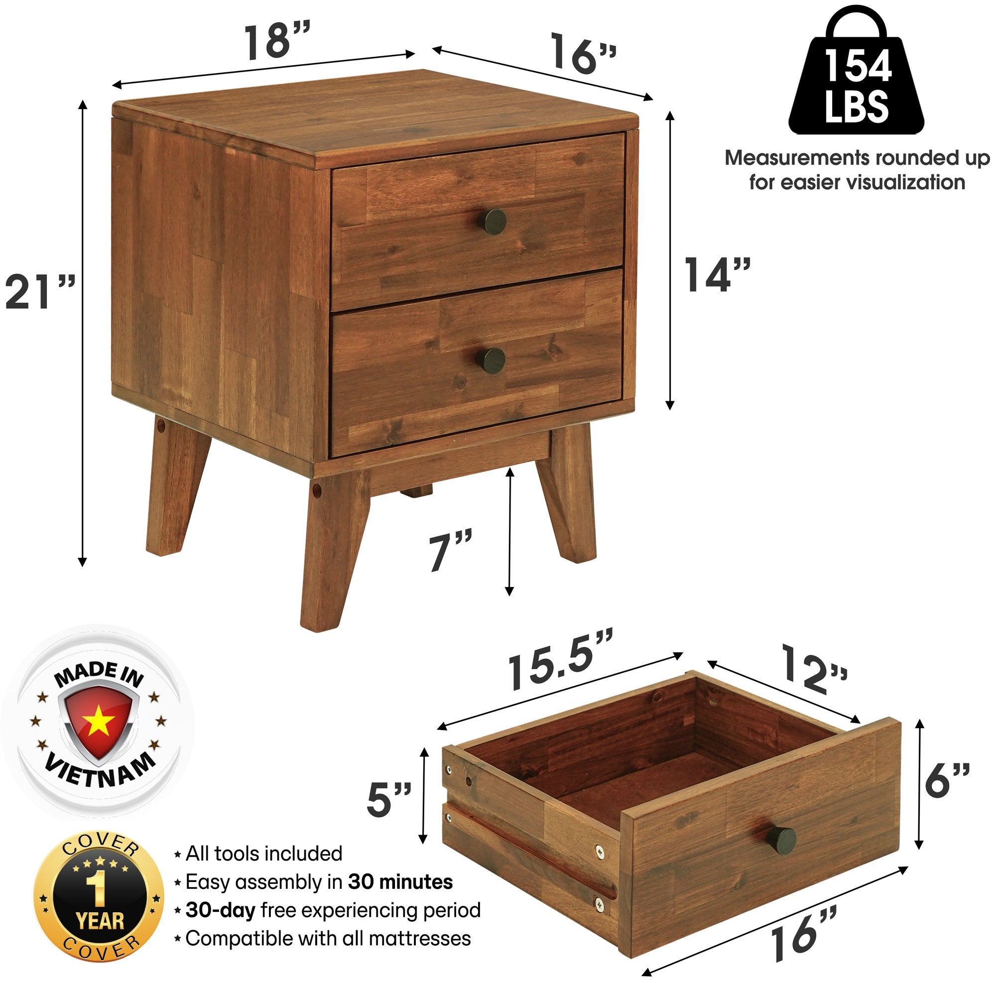 Silvia Solid Wood Nightstand