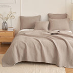 Neutral Taupe Beige Sandy Elegant Matelasse Cotton Quilted Bedspread Set