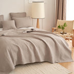 Neutral Taupe Beige Sandy Elegant Matelasse Cotton Quilted Bedspread Set