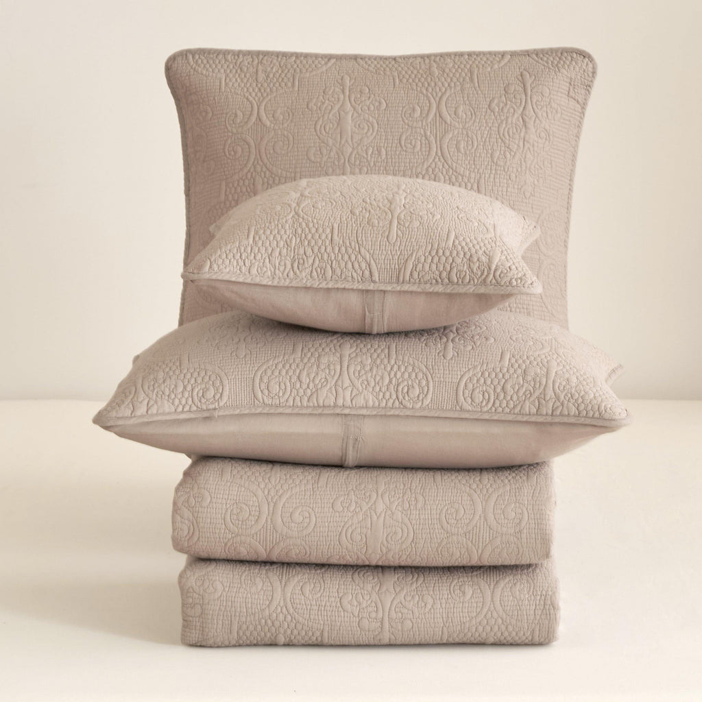 Neutral Taupe Beige Sandy Elegant Matelasse Cotton Quilted Bedspread Set