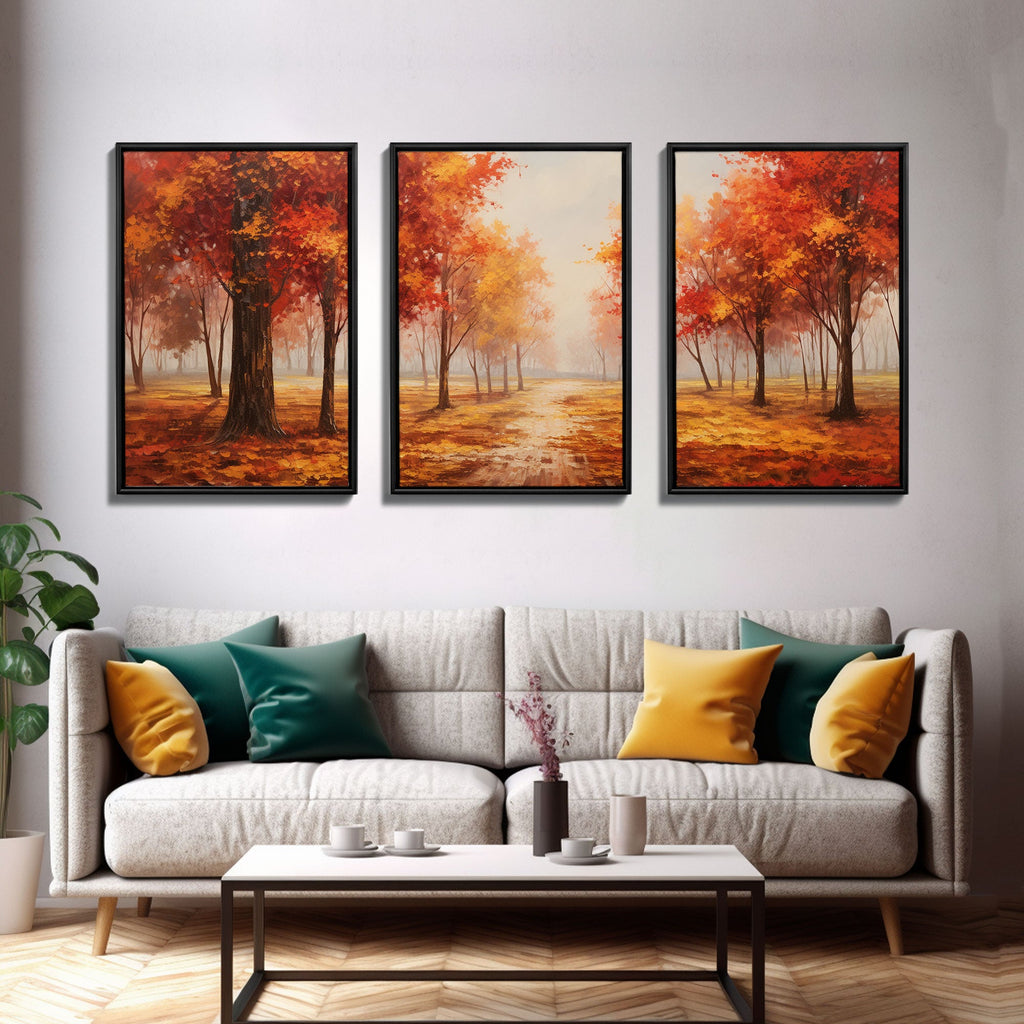 Fall Decor, 3 Piece Wall Art Set, Autumn Forest Oil Painting Canvas Prints