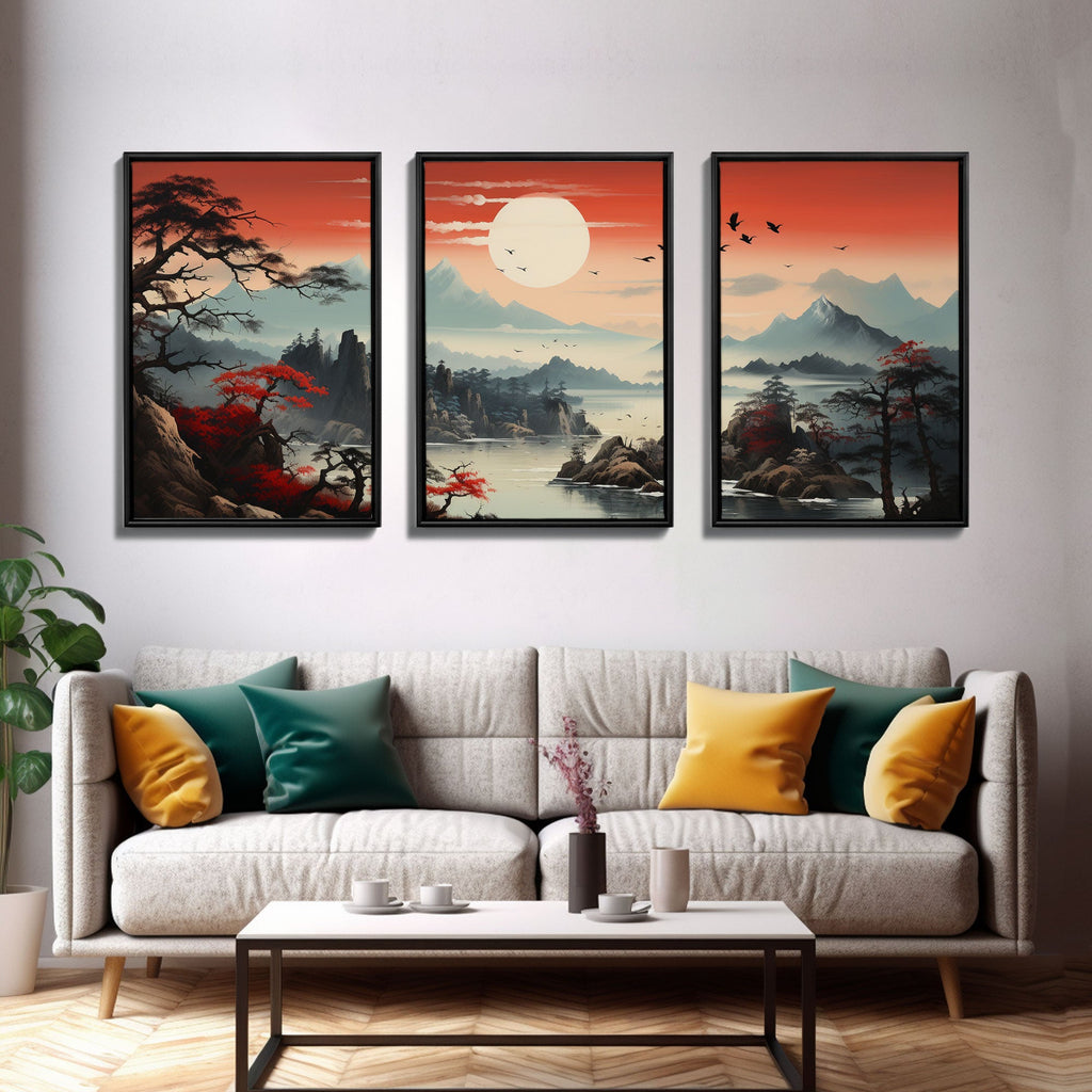 Japanese Wall Art, Mountains Print, Sunset Print