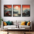 Japanese Wall Art, Mountains Print, Sunset Print