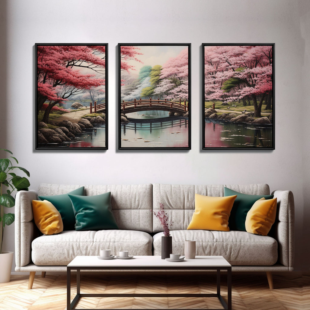 Japanese Print, Landscape Wall Art, Cherry Blossom Wall Art