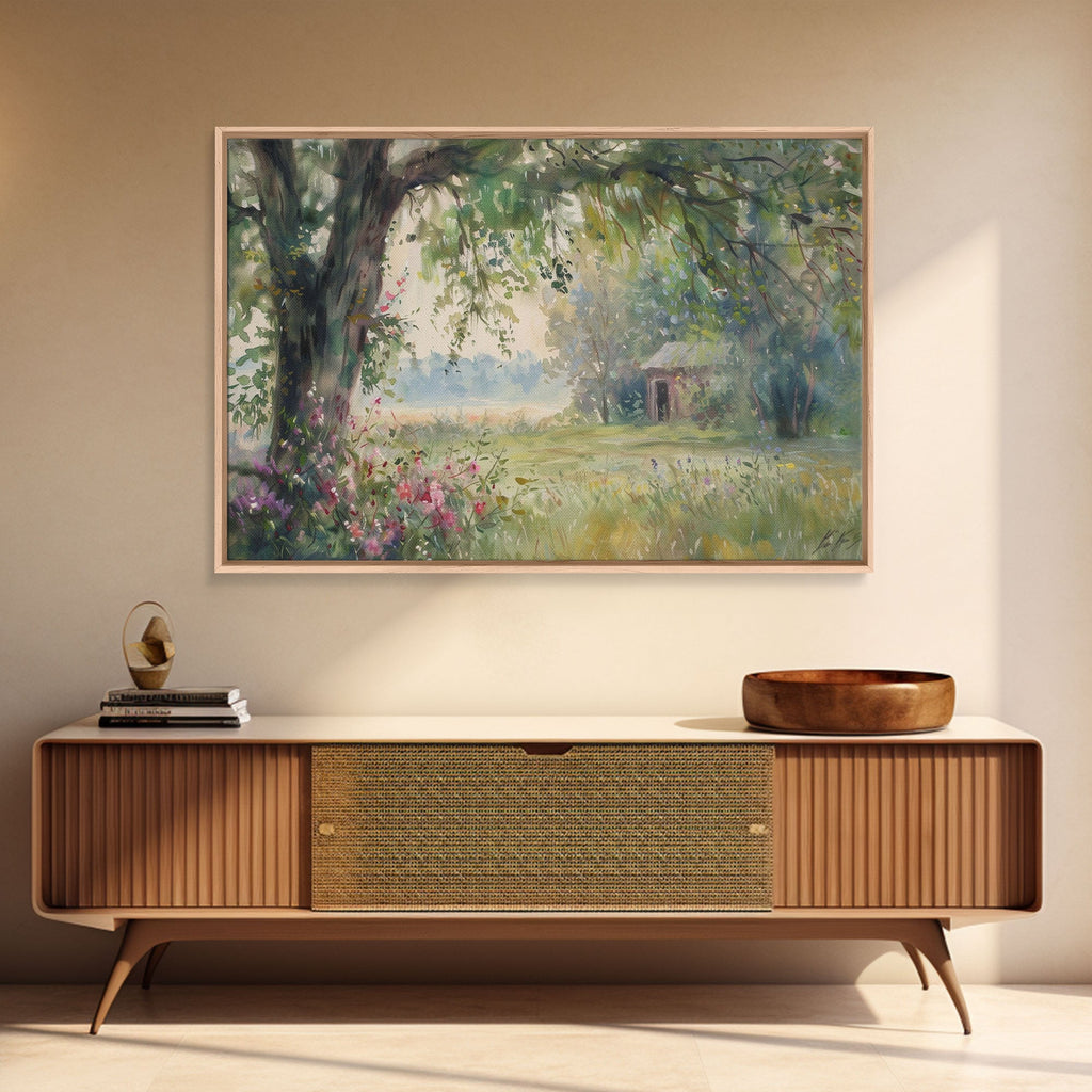 Painting Of An Old Farmhouse In The Spring,