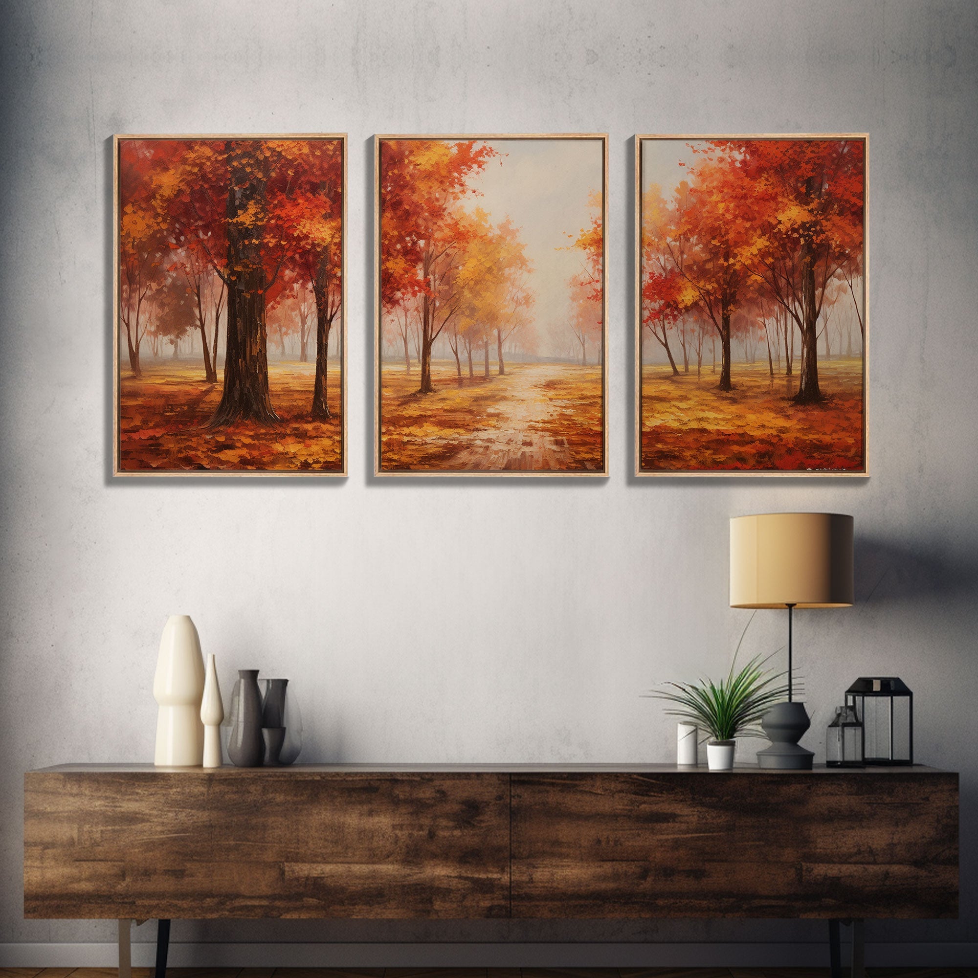 Fall Decor, 3 Piece Wall Art Set, Autumn Forest Oil Painting Canvas Prints