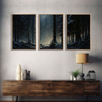 Set of 3 Emerald Green Mountain Forest Lake Landscape