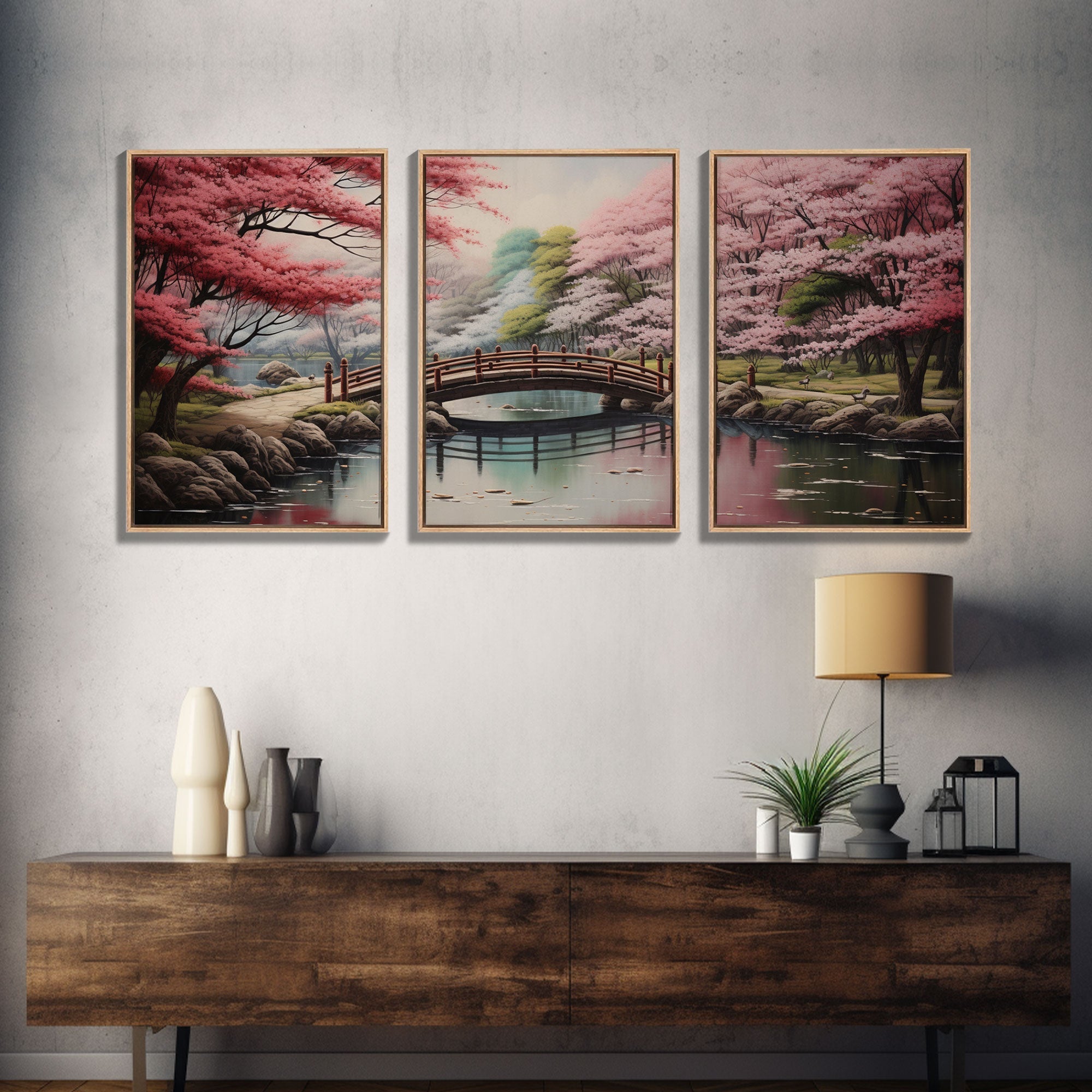 Japanese Print, Landscape Wall Art, Cherry Blossom Wall Art