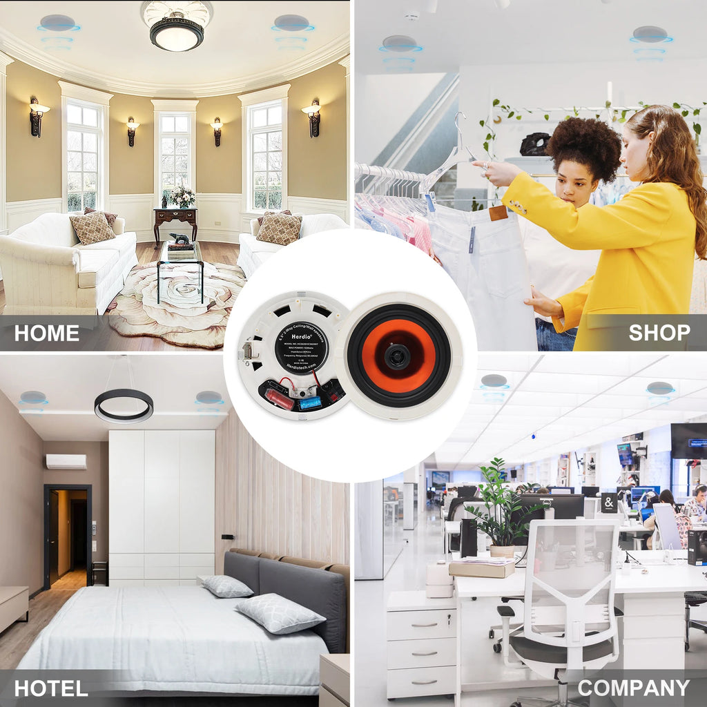 600W 2-Way Flush Mount Speakers System With Wall Amplifier Receiver