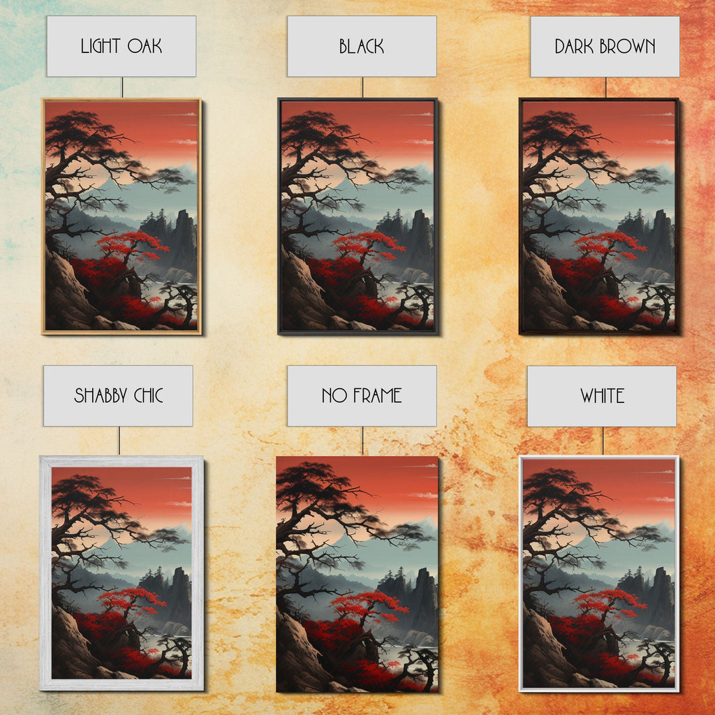 Japanese Wall Art, Mountains Print, Sunset Print
