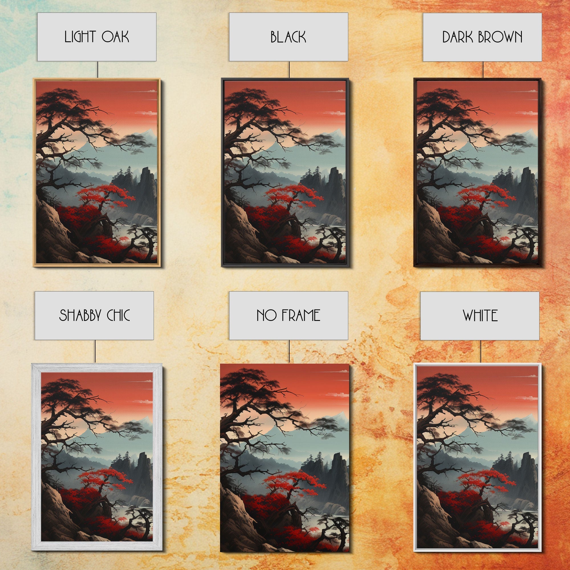 Japanese Wall Art, Mountains Print, Sunset Print