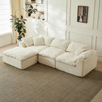 109" Modern Cloud L-Shaped 3-Seater Oversized Deep Seat Chenille Fabric Sofa White Modular Sectional with Ottoman