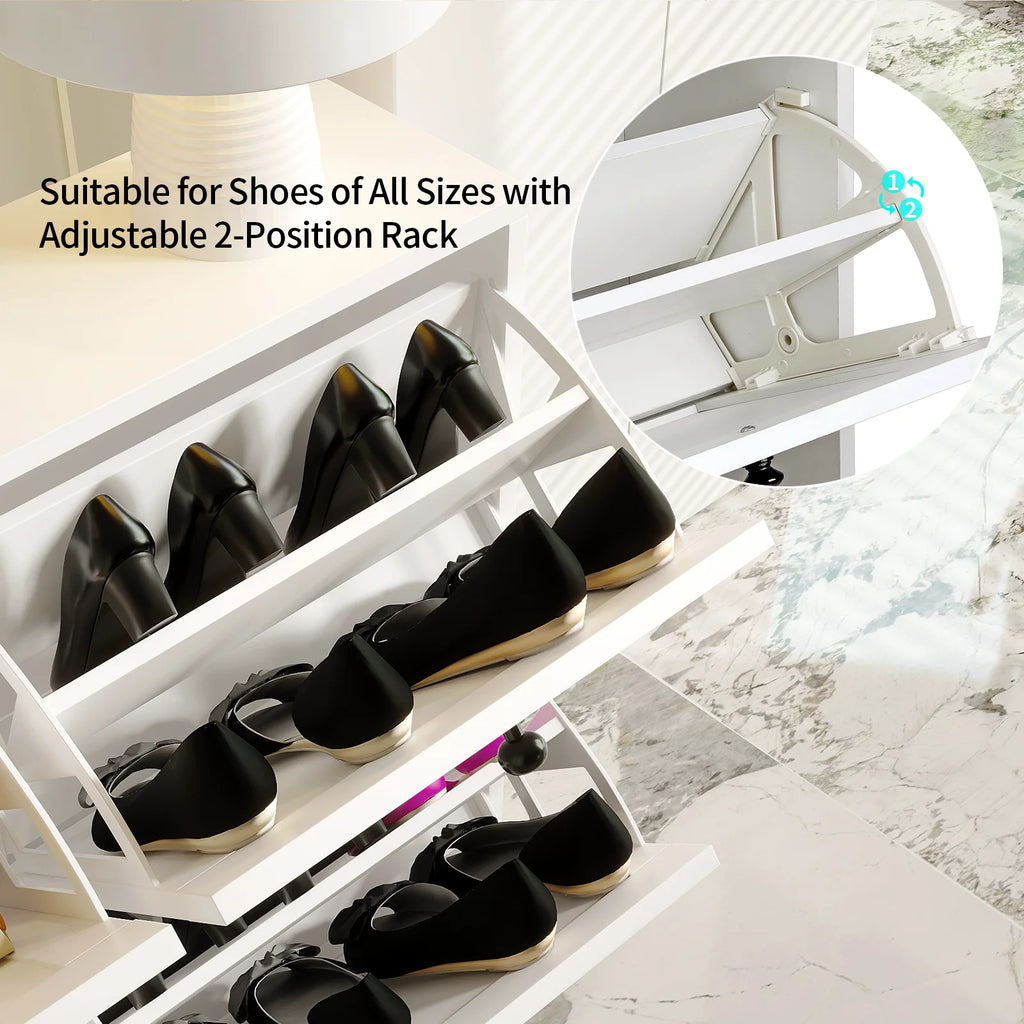 Shoe Cabinet with Flip Drawers, Freestanding Shoe Storage Cabinet with Adjustable Shelf & Anti-Tipping Device