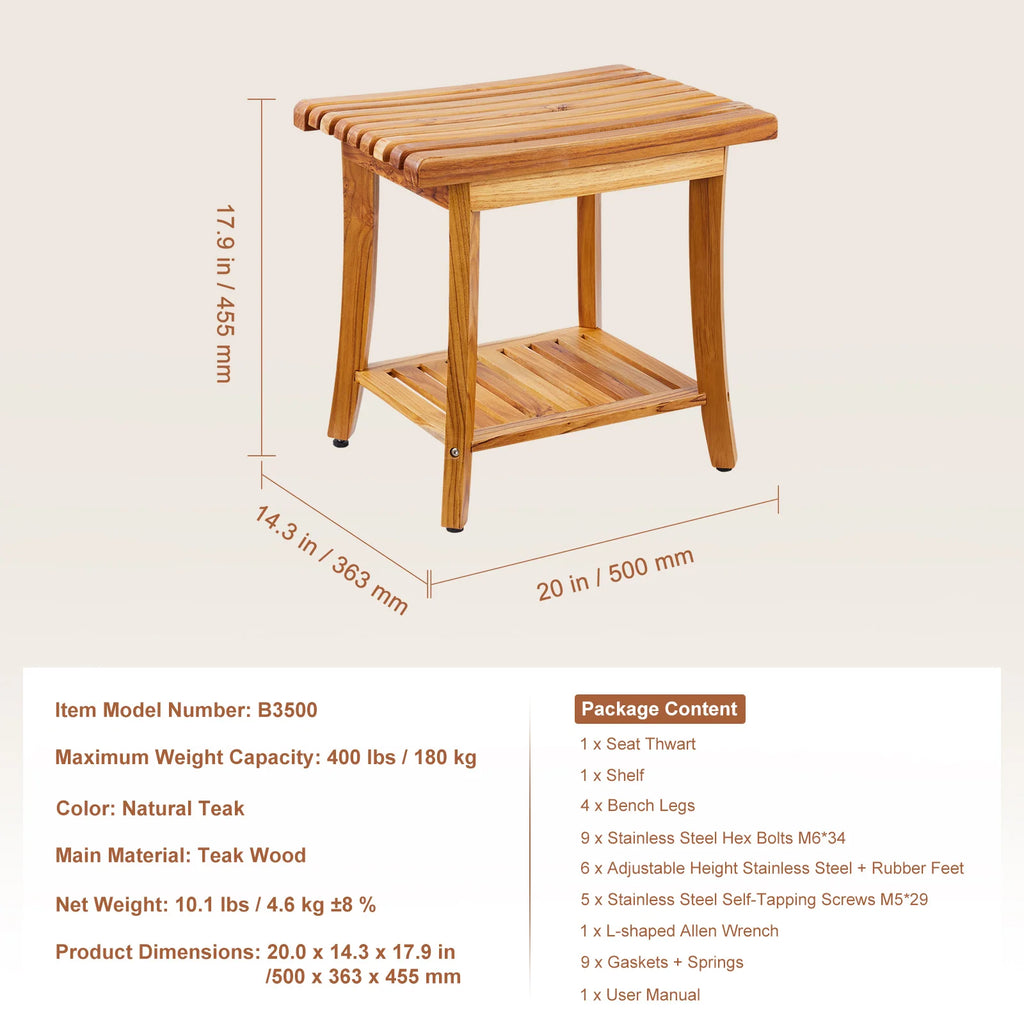 Bamboo Shower Bench 19.1x11.3x18.3 in Waterproof