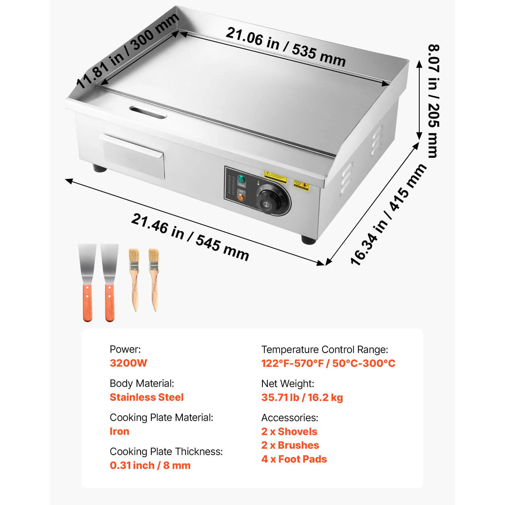 Commercial Electric Griddle, Adjustable Temp Control