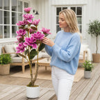 37" Artificial Magnolia Tree In White Planter, 3.1FT Pink Fake Flower Plant Faux Potted Floral Decor For Home Office Room