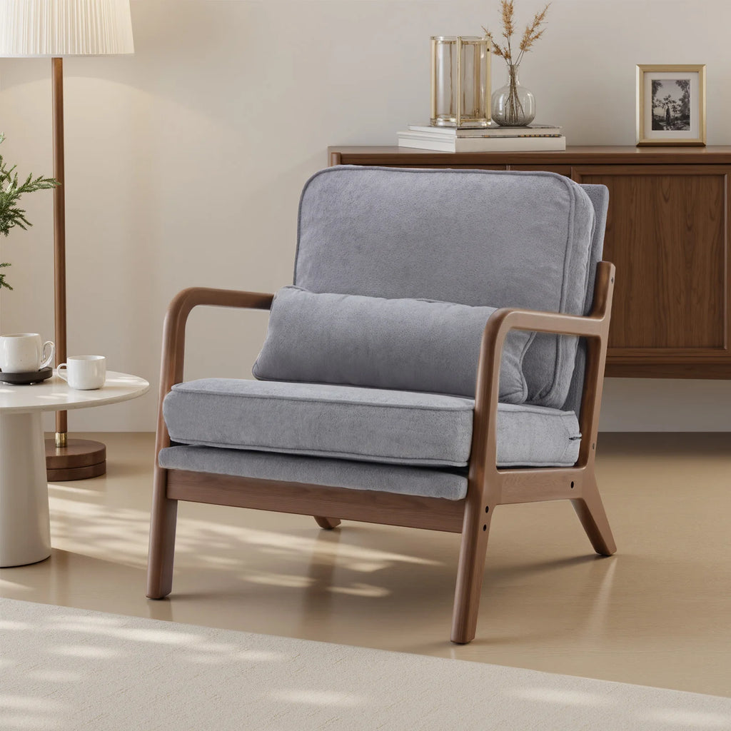 Mid Century Modern Chair Solid Wooden Frame Accent Chair with Arms