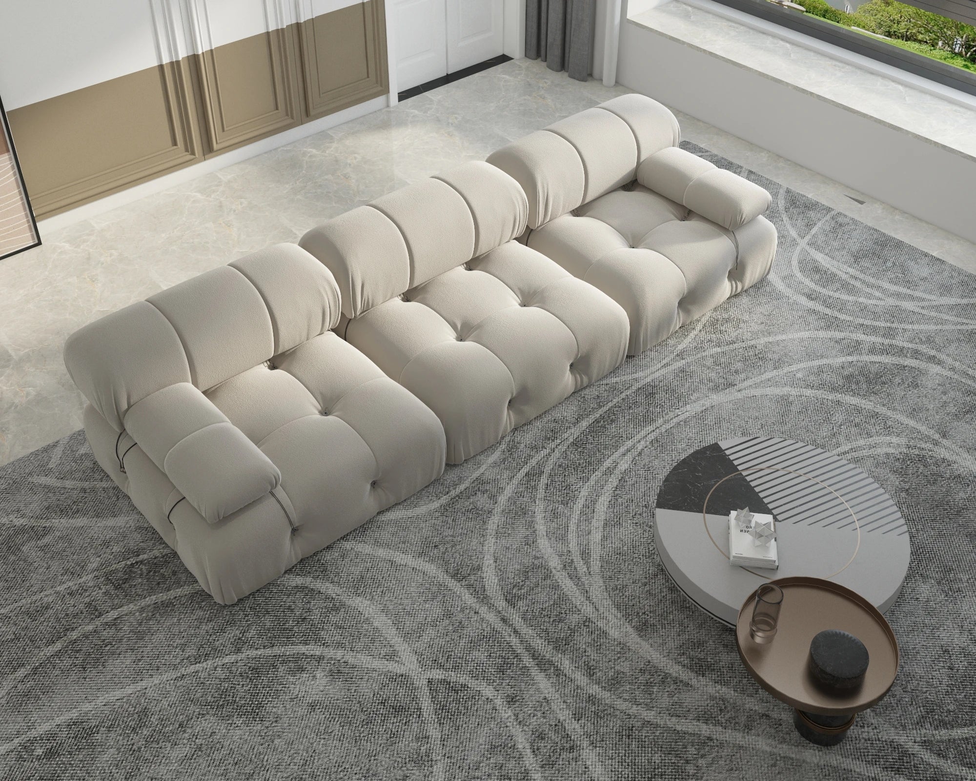 104" Minimalist Modular Sectional Sofas Modern Velvet Convertible Couches 3 Seats