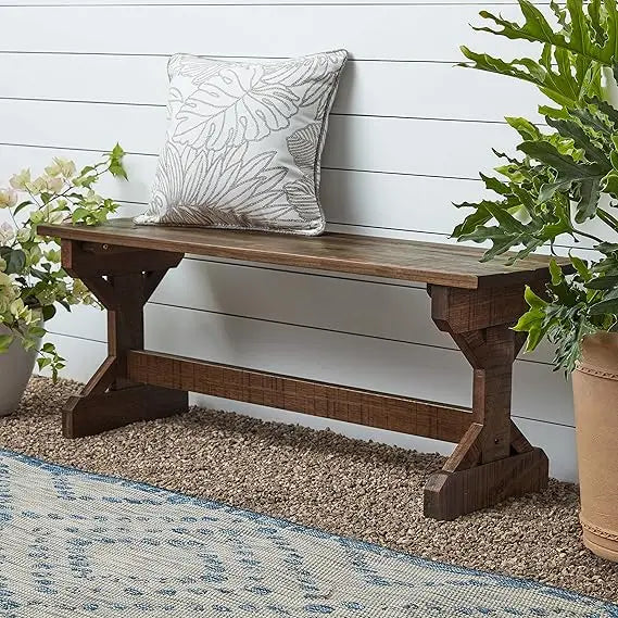 Backyard Discovery 46" Meranti Wood Farmhouse Bench with Walnut Stain, Designed for Indoor and Outdoor Use, Entryway, Living Roo