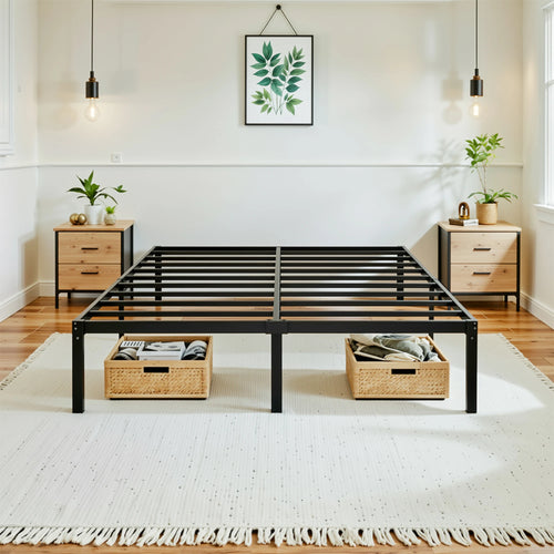 14"  Twin/Full/Quen/King Metal Platform Bed Frame with Storage Space, No Box Spring Needed,
