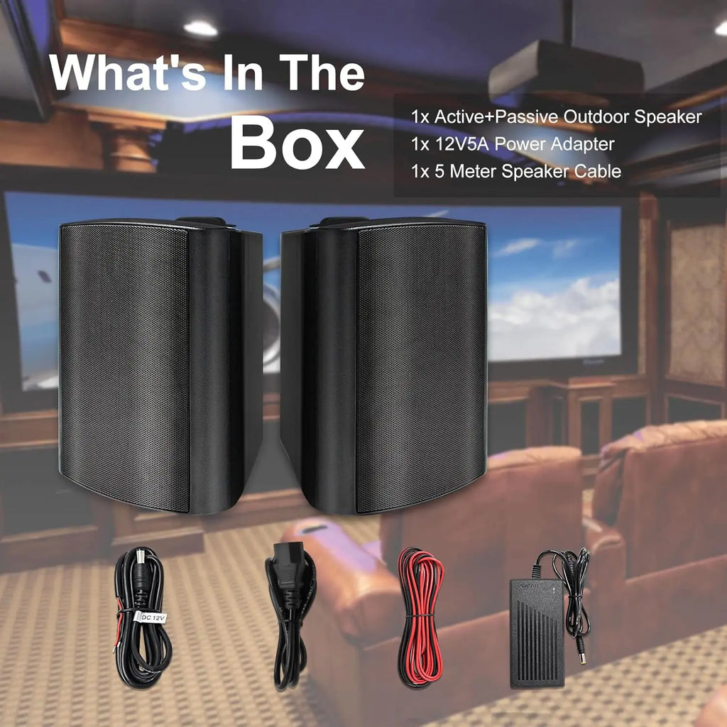 5.25'' 2PCS Indoor Outdoor Bluetooth Speakers Patio Waterproof Wired Wall Mount System 300 Watts Black