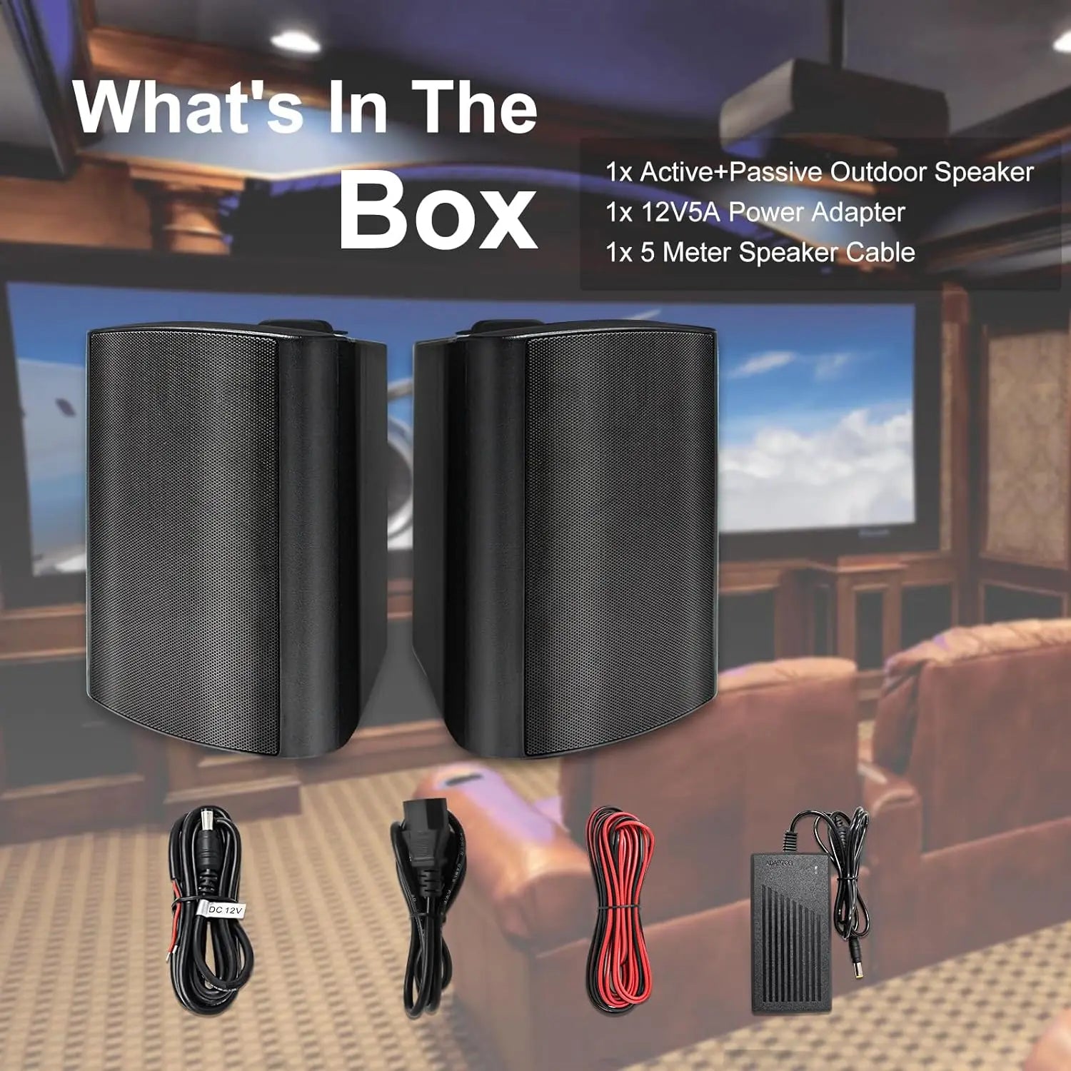 5.25'' 2PCS Indoor Outdoor Bluetooth Speakers Patio Waterproof Wired Wall Mount System 300 Watts Black