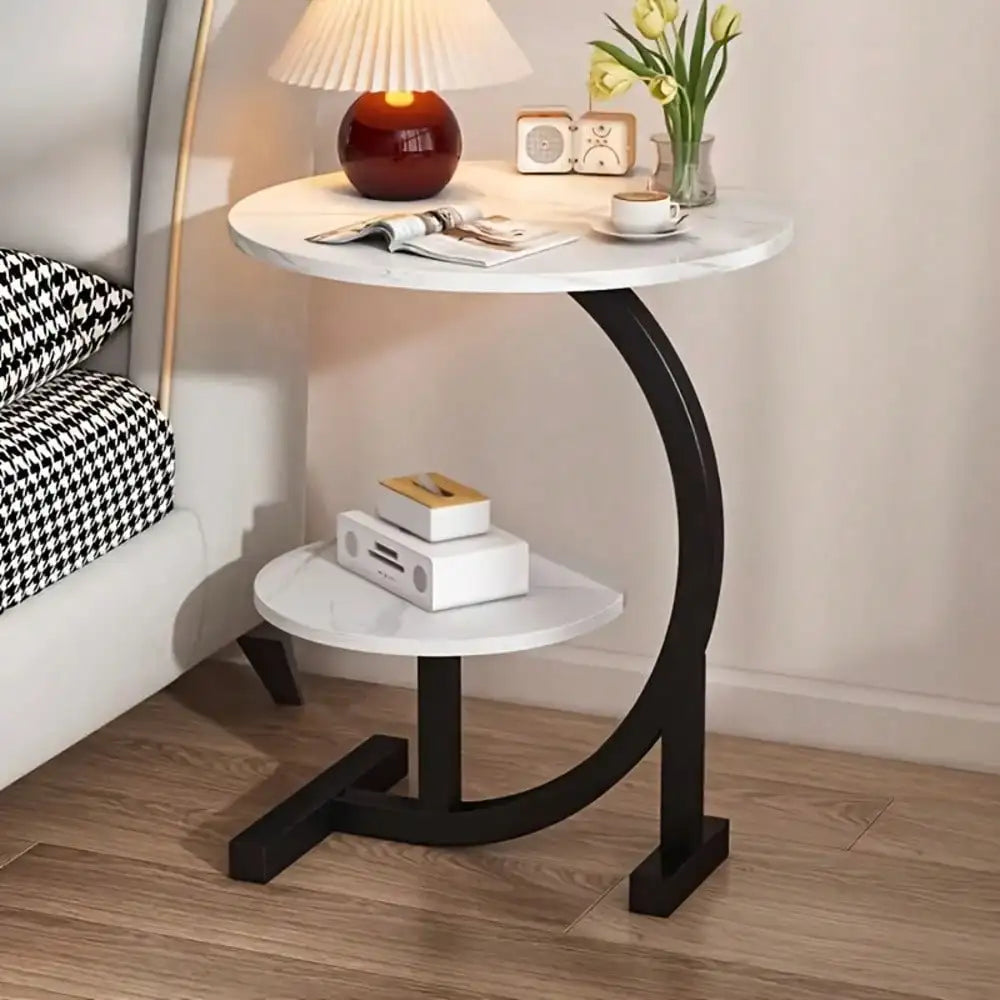 Space-Saving Modern Round Coffee Table - 2-Tier, Easy Assembly, For Living Room/Bedroom/Office, Scandinavian Wood Finish