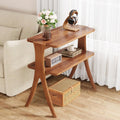 Farmhouse End Table with 2-Tier Storage Shelf and Solid Wood Legs,