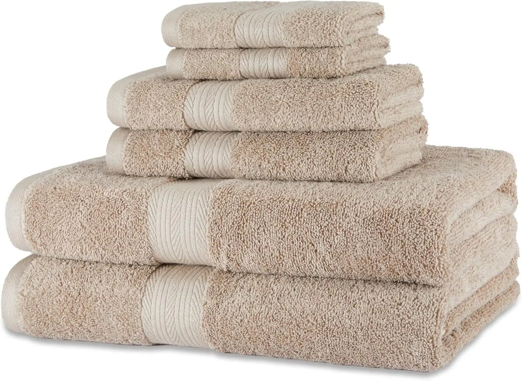 SUNTUG Basics 6 Piece Oversized 100% Cotton Bathroom Towel Set Fade Resistant Soft Absorbent 2 Bath 2 Hand 2 Washcloths Black