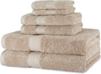 SUNTUG Basics 6 Piece Oversized 100% Cotton Bathroom Towel Set Fade Resistant Soft Absorbent 2 Bath 2 Hand 2 Washcloths Black