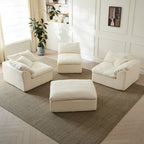109" Modern Cloud L-Shaped 3-Seater Oversized Deep Seat Chenille Fabric Sofa White Modular Sectional with Ottoman