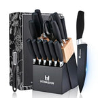Black Knife Set 15 Pieces Kitchen Knife Set Dishwasher Safe German Stainless Steel