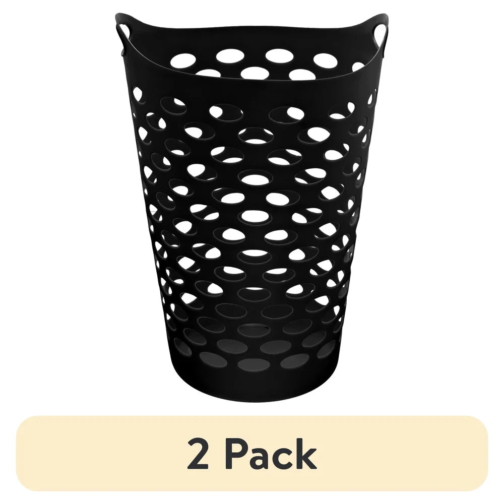 2 Pack Flexible Laundry Hamper with Carrying Handles Round Shape Durable Plastic