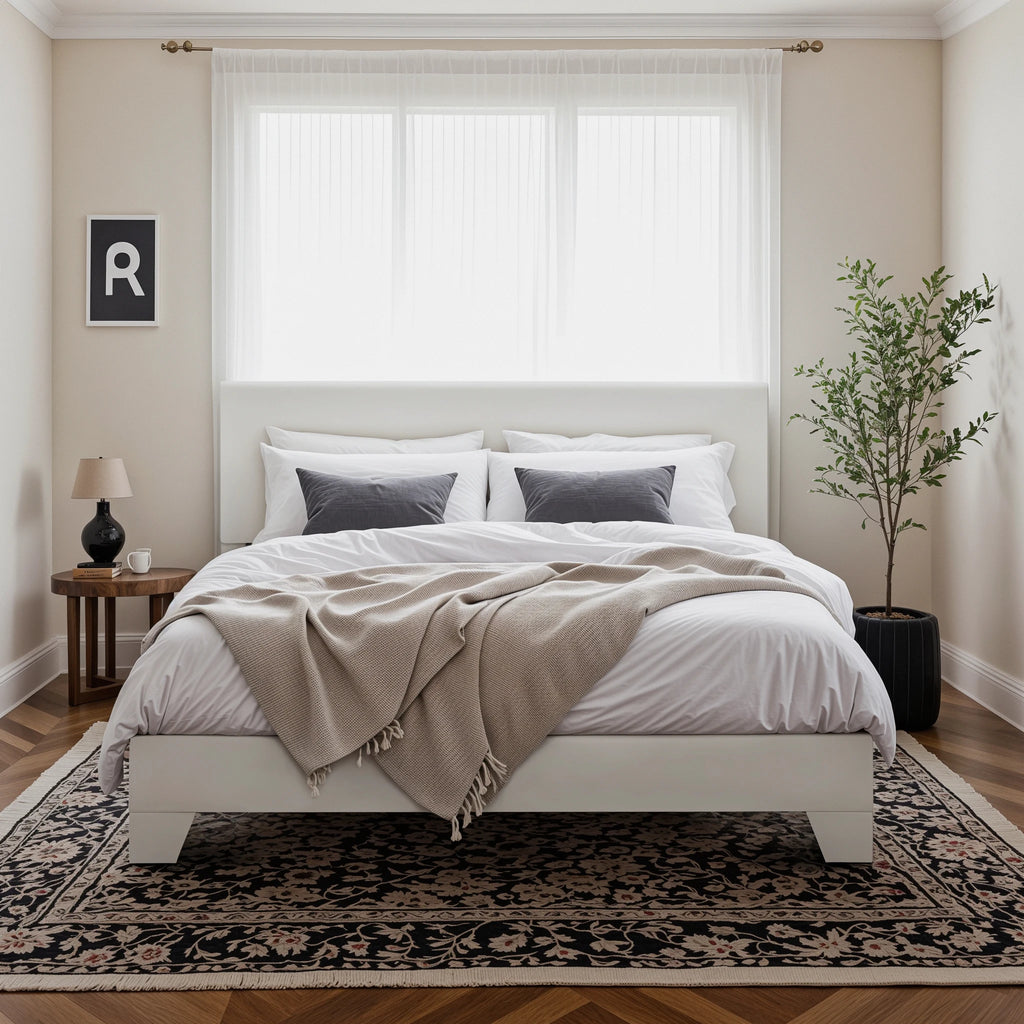 Upholstered Bed Frame with Adjustable Headboard, Soft Linen Fabric,