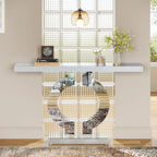 Mirrored Console Table with O-Shaped Base, Entryway Table Glass Sofa Table with Mirror Finish,