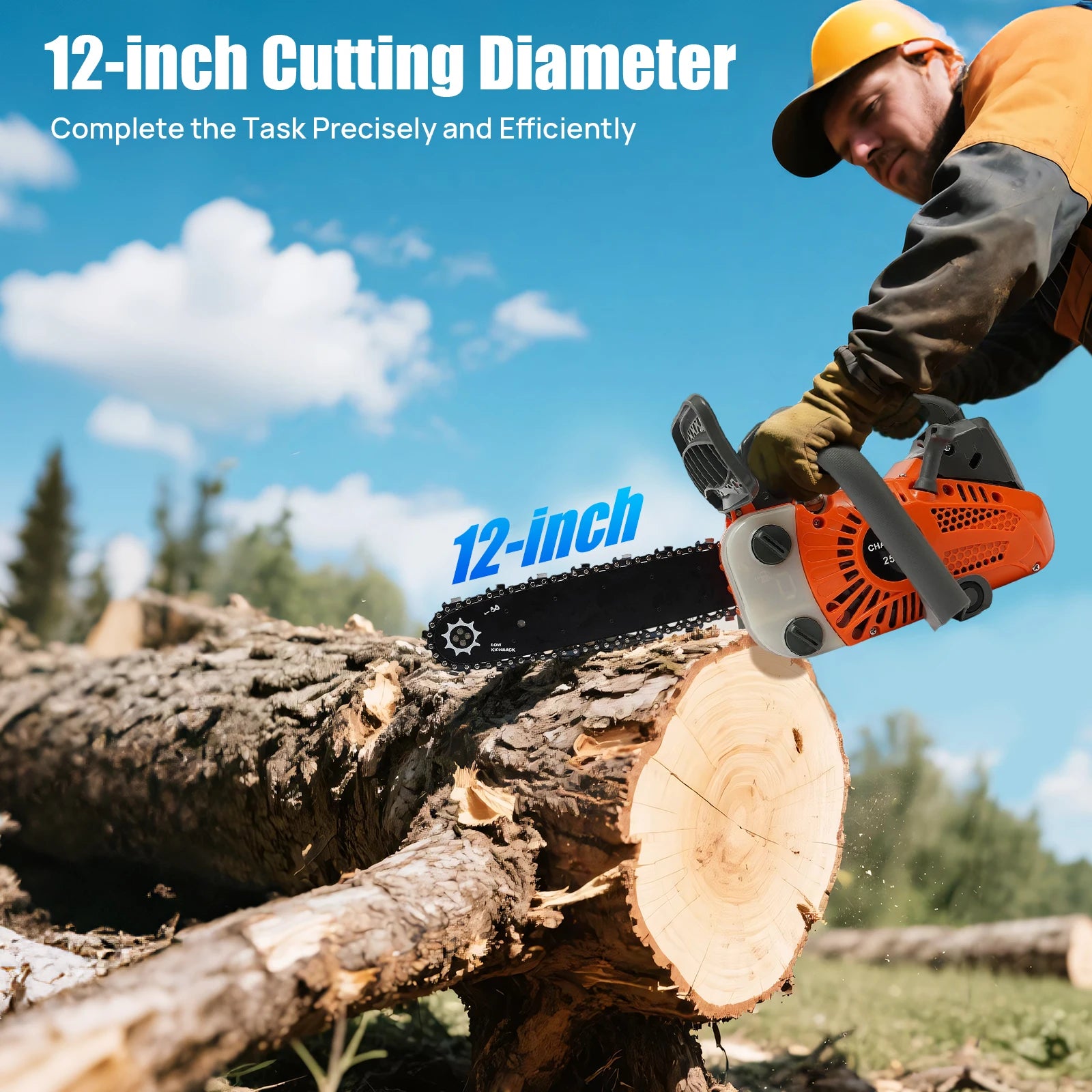 25.4cc Top Handle Chainsaw, 2-Stroke Engine